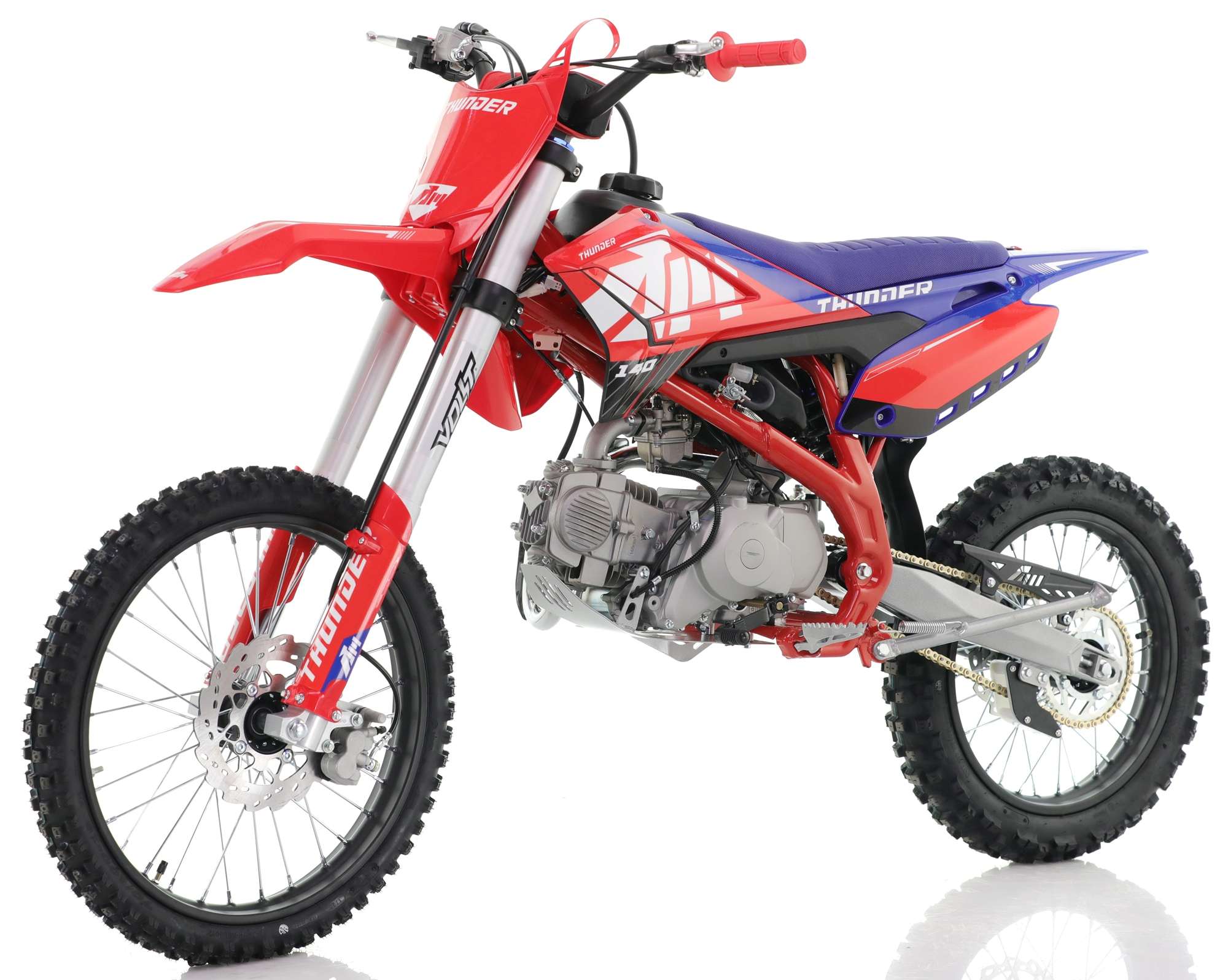 140cc RFN Thunder Dirt Bike - XL Wheel - 19"/16" - Red & Blue