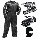 Kids Wulfsport Clothing & Helmet Bundle Deal - Black & White