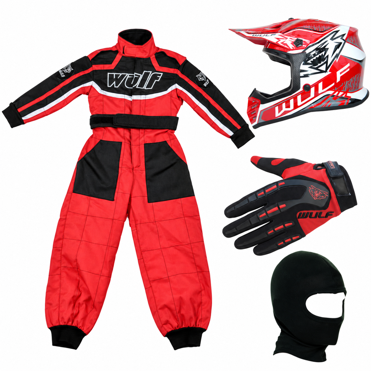 Kids Wulfsport Clothing & Helmet Bundle Deal - Red